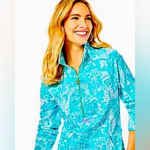Lilly Pulitzer M UPF 50+ Skipper Popover, Shorely Blue, NYC Toile. NWT. NIP.